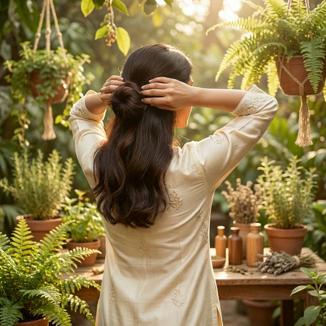 Woman with healthy ayurvedic hair